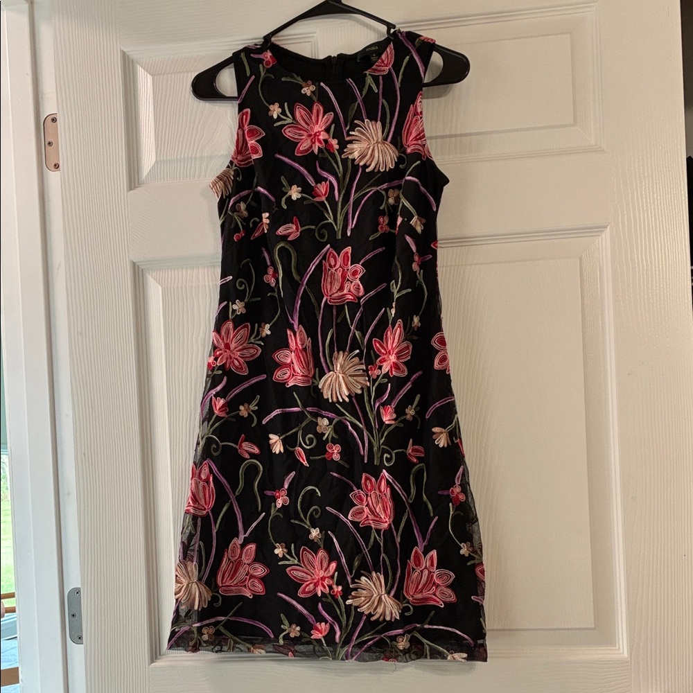 Black Floral Embroidered Sleeveless Dress